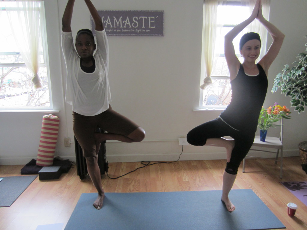 Tree Pose. This is a great hip opener and meditation posture.  If you find this pose difficult to balance, try to pick a place on the floor just in front of the body and keep your focus there!  Press the knee out to the side and allow the standing leg to become strengthened and light.